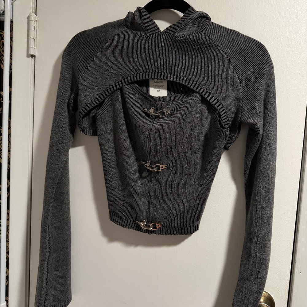 Gray Hooded Women's 2 Piece Sweater